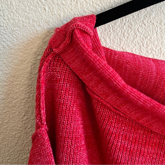 Free People Women’s Alana Pullover Knit Sweater Medium Red Off The Shoulder - Picture 3 of 7